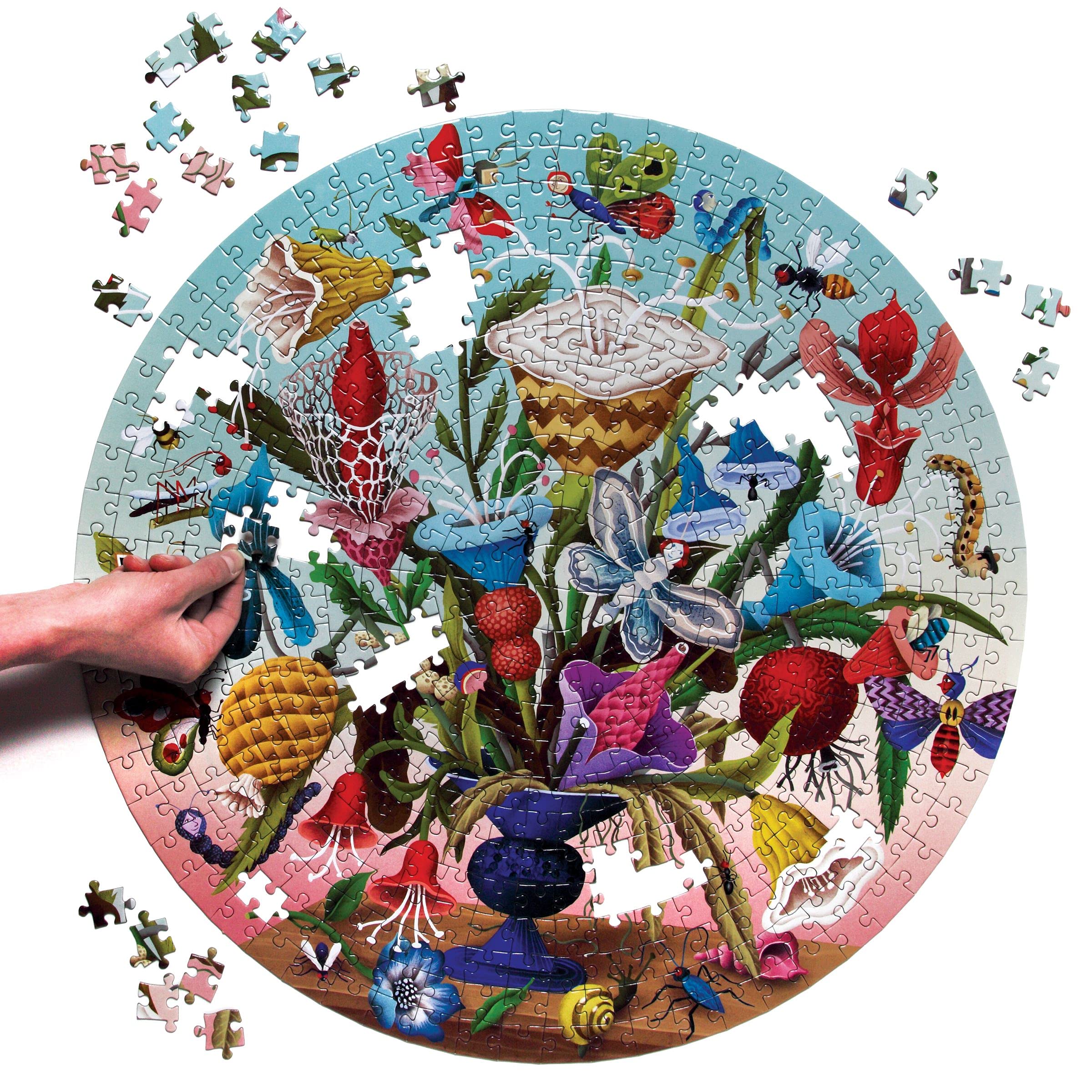 eeBoo: Piece and Love Crazy Bug Bouquet 500 Piece Round Jigsaw
